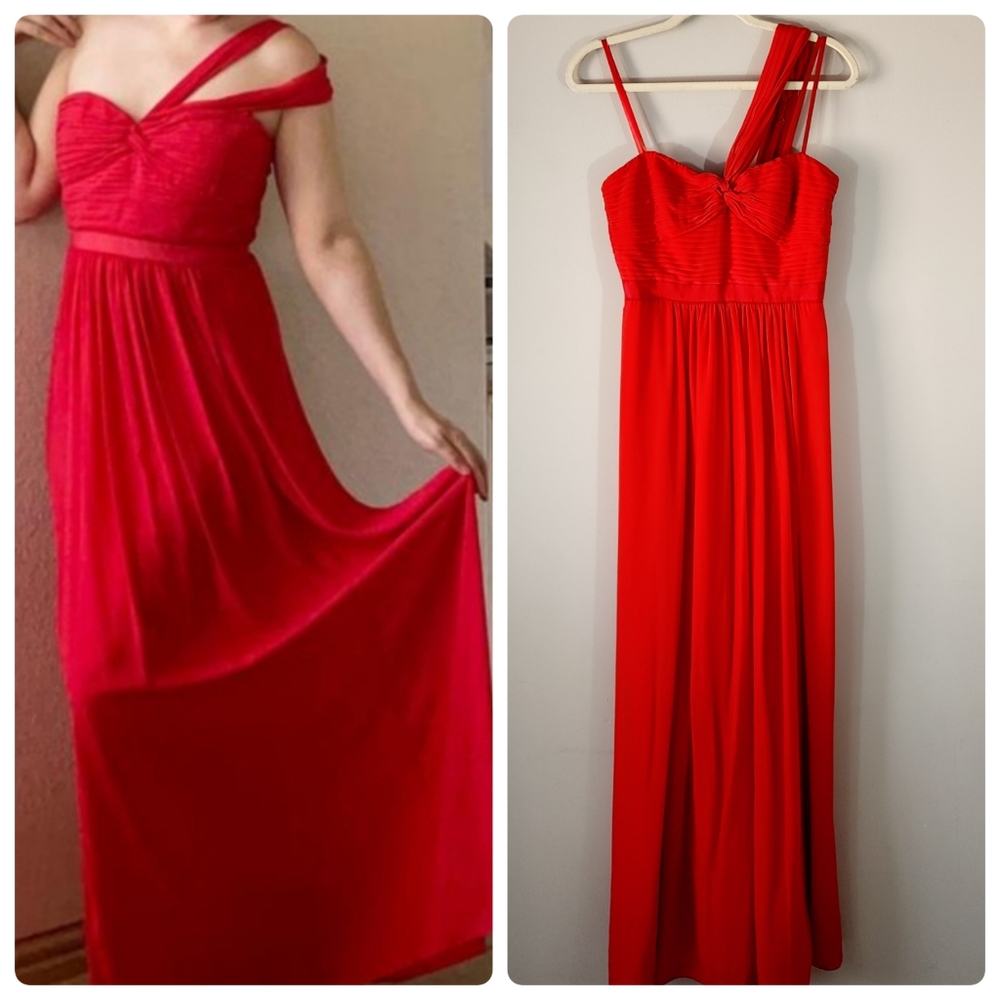 BCBGMaxAzria Jamille Red Berry One Shoulder Chiffon Evening Gown Size 4